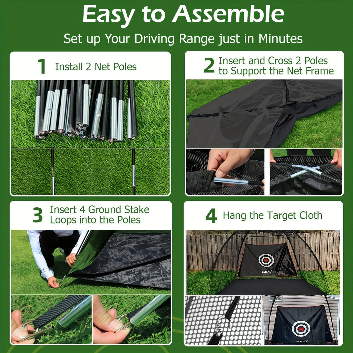 Filet de pratique de golf 10x7 pi avec tapis, balles, tees et sac de transport – Filet de frappe robuste pour jardin, sous-sol et usage intérieur/extérieur, équipement d'entraînement de golf, cadeau pour hommes et femmes