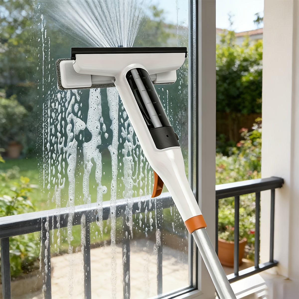 Kit de nettoyage pour vitres 3-en-1 avec rac lette et grattoir sur manche métallique durable pour fenêtres en hauteur, parois de douche et pare-brise de voiture – Outil de nettoyage domestique sans traces