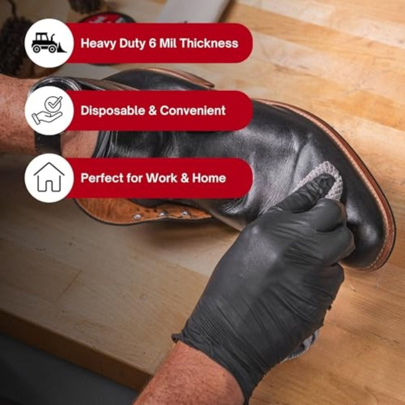 Gants jetables en nitrile noir, boîte de 200 – Épaisseur 6 mil, sans latex, sans poudre, résistants aux produits chimiques, forme flexible et ajustée, S/M/L/XL pour la mécanique, l'entretien, le nettoyage, la restauration et l'usage médical