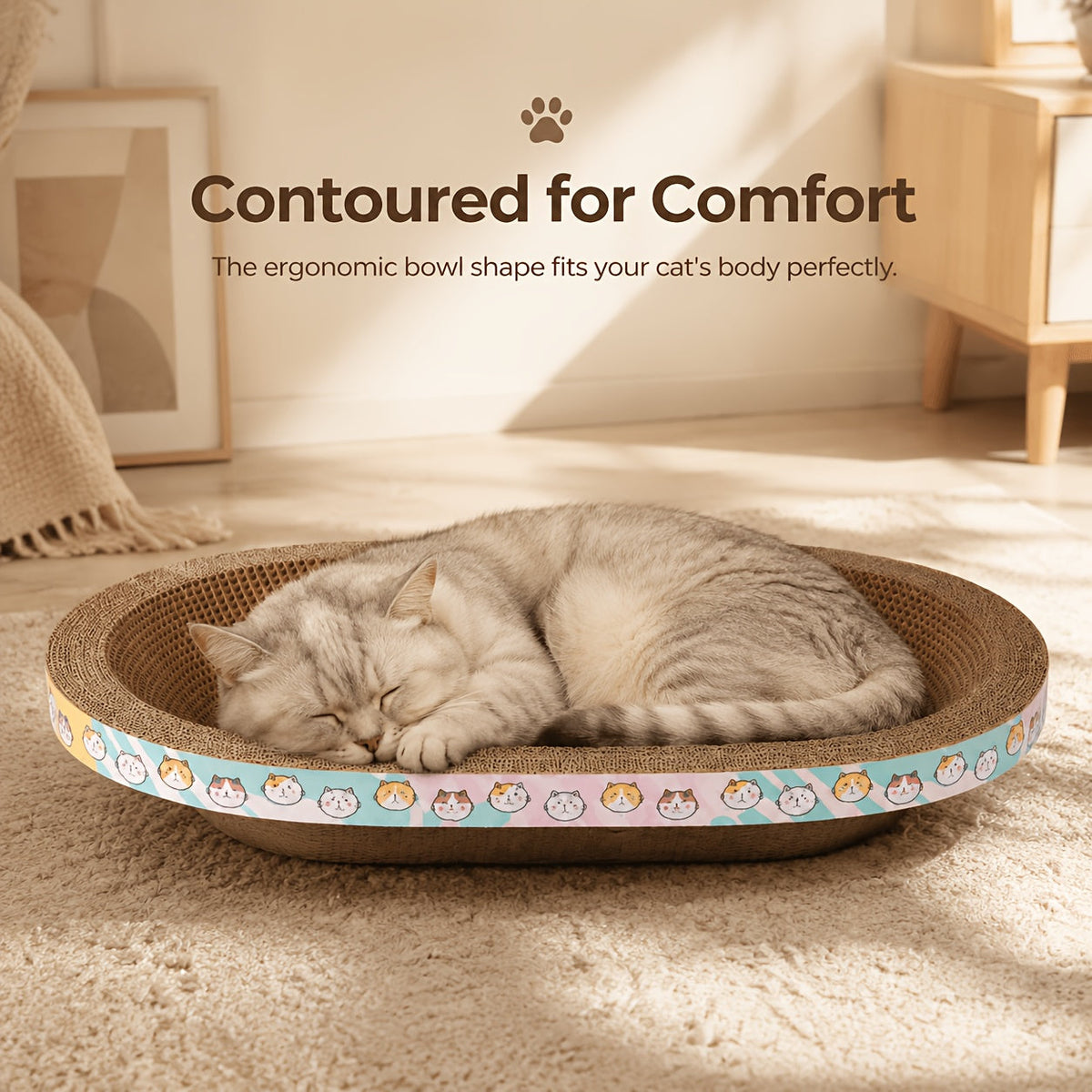 Grand griffoir ovale pour chat avec espace de repos spacieux - Tapis durable pour griffer, faire la sieste et jouer, adapté aux chats de toutes tailles et aux foyers multi-chats, satisfait l'instinct naturel de griffade, usage quotidien, rose