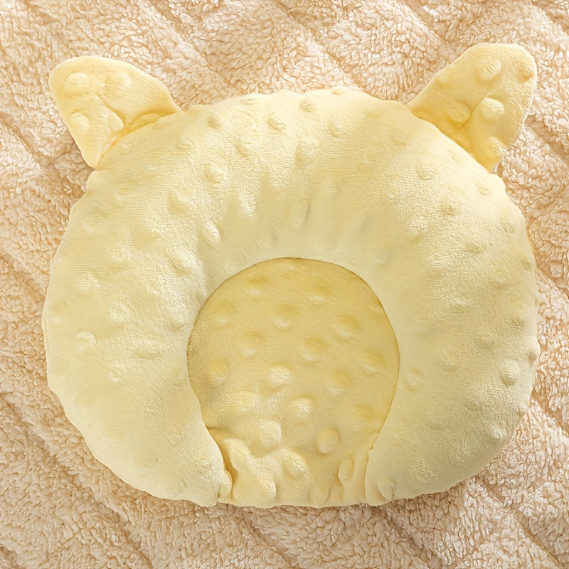 U-Shaped Dog Bed for Small Dogs – Cozy Cartoon Fleece Sleep Pad, Calming Donut Cuddler for Toy Breeds, Soft Polyester Elliptical Mat for Deep Sleep – Pink, Yellow, Blue, Grey