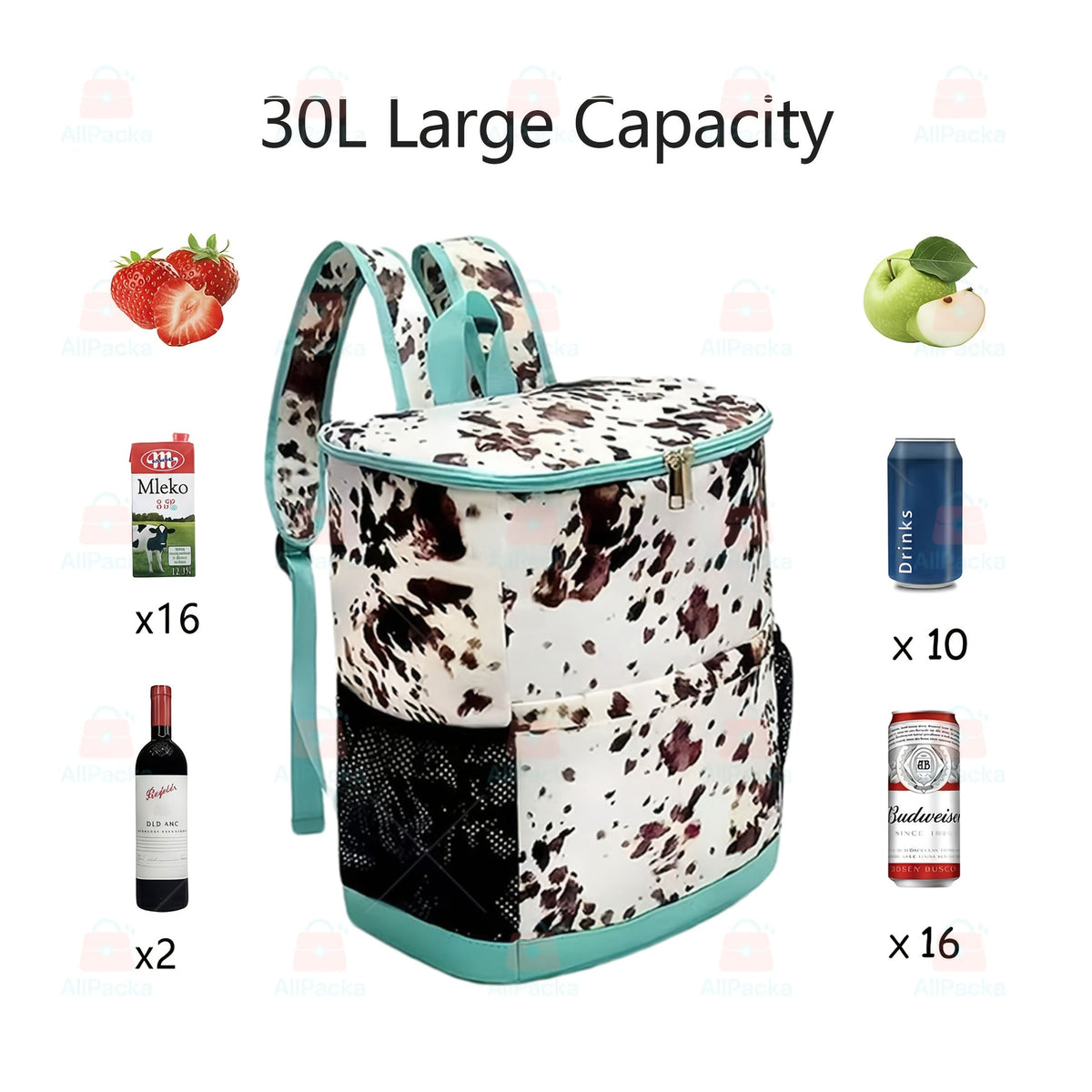 Sac à dos glacière isotherme 30 canettes motif léopard avec poches en filet et bretelles réglables - Sac glacière en nylon étanche pour la plage, le camping, le pique-nique, la randonnée, les voyages et l'usage quotidien