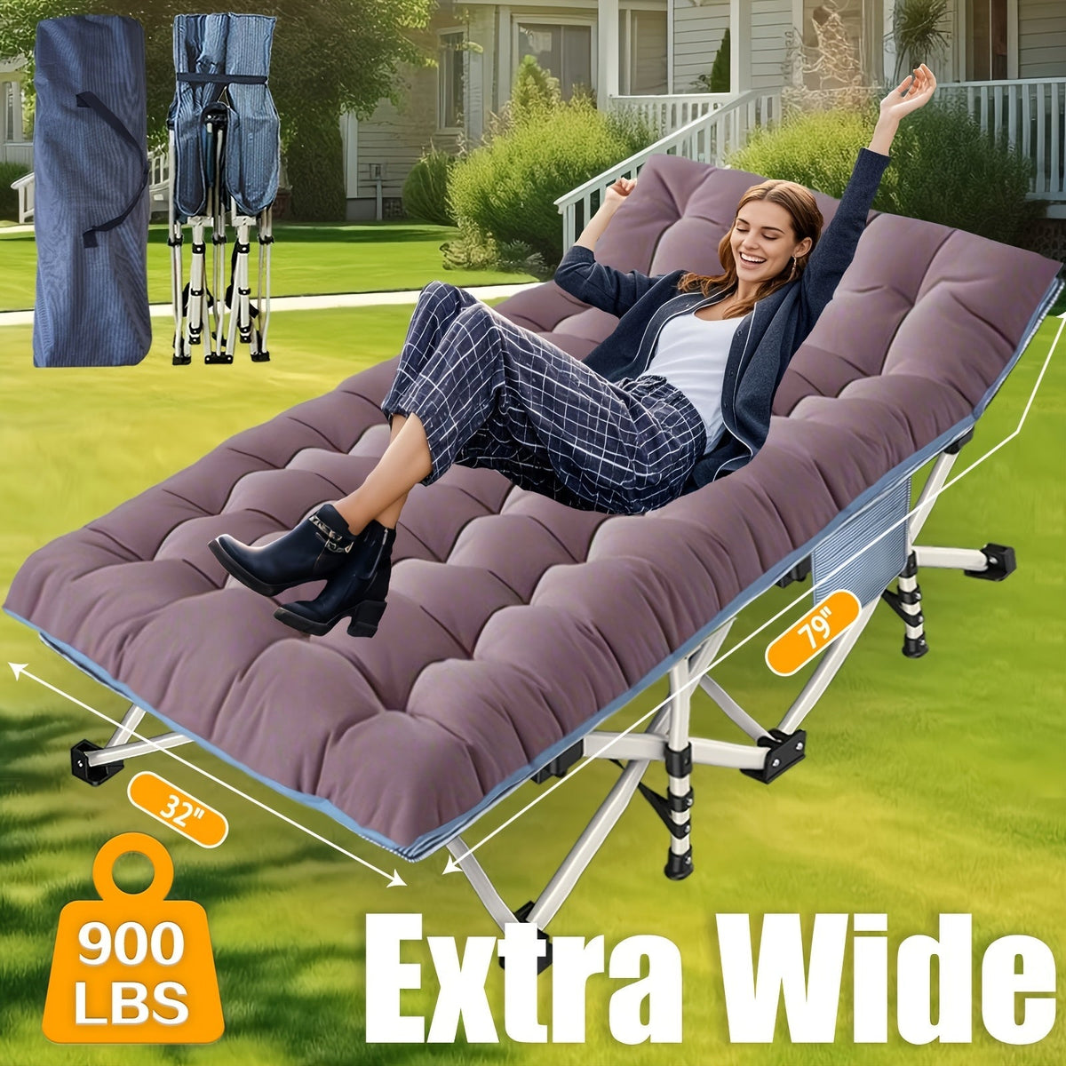 Lit de camp pliant avec matelas 190-200 cm – Lit de camp portable très résistant pour adultes, enfants et adolescents, charge maximale 315-400 kg, pour le camping, la maison, le bureau, la plage, le jardin et la pêche