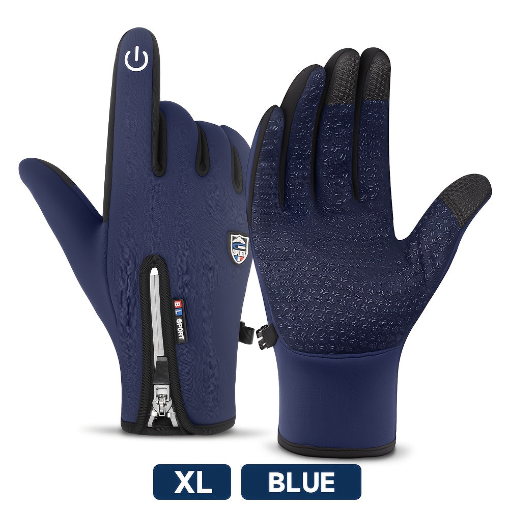 Gants de sport d'hiver coupe-vent et imperméables avec écran tactile et adhérence antidérapante – Gants chauds pour le cyclisme et le ski pour hommes et femmes, 100 % polyester, fermeture éclair, tailles M-XL
