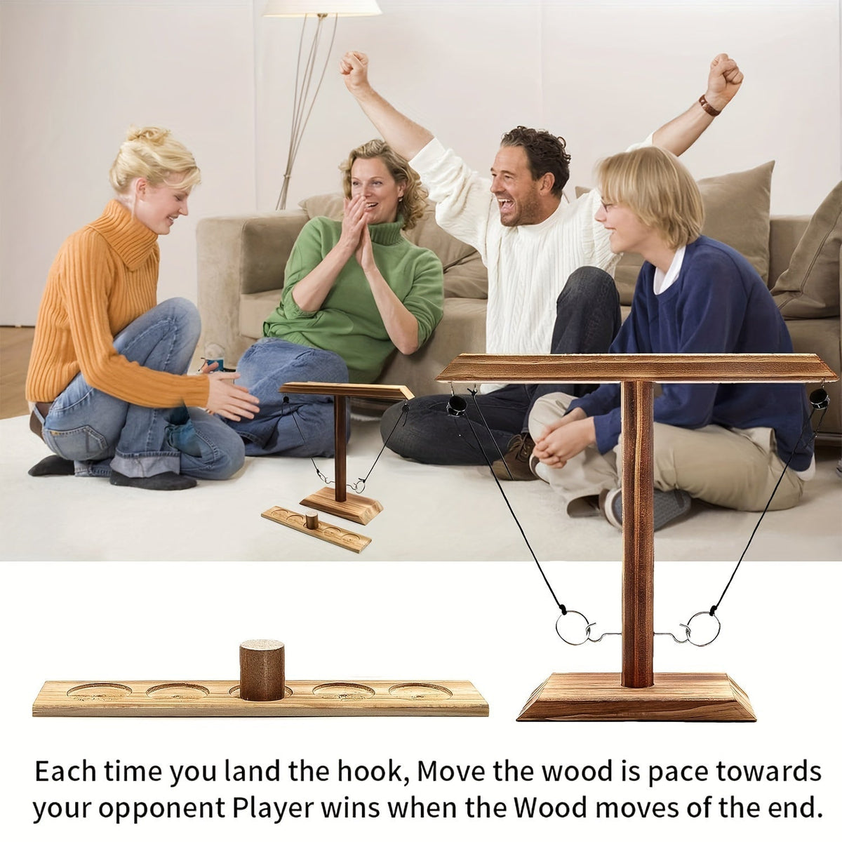 Jeu de lancer d'anneaux en bois pour adultes et enfants - Jeu de crochet et anneaux pour l'intérieur et l'extérieur, montage facile, design en bois naturel, cadeau amusant pour les soirées en famille, au bar ou dans le jardin