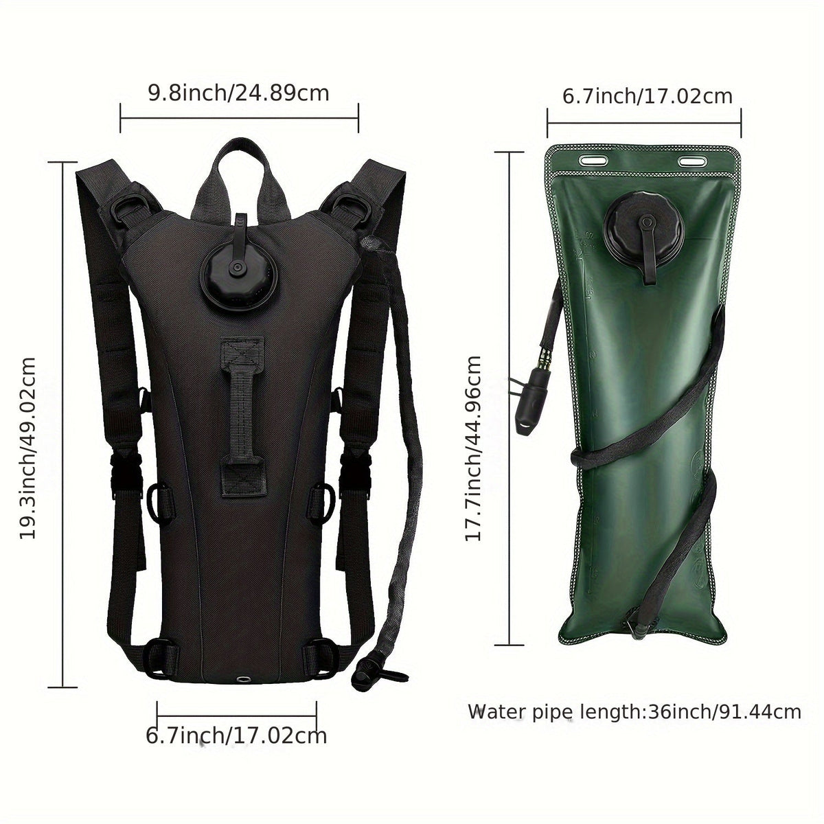 Sac à dos d'hydratation avec poche à eau de 3 L – Sac de randonnée en nylon avec réservoir inclus pour le camping, le trail et les aventures en plein air, disponible en kaki, vert, camouflage et camouflage gris