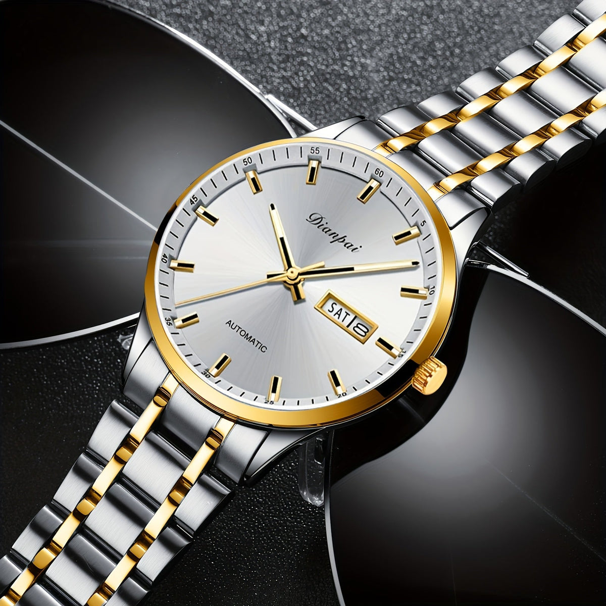 Montre mécanique automatique pour homme – Bracelet fin en acier inoxydable, aiguilles lumineuses, affichage du calendrier, sans pile – Montre de luxe habillée pour le travail, cadeau idéal