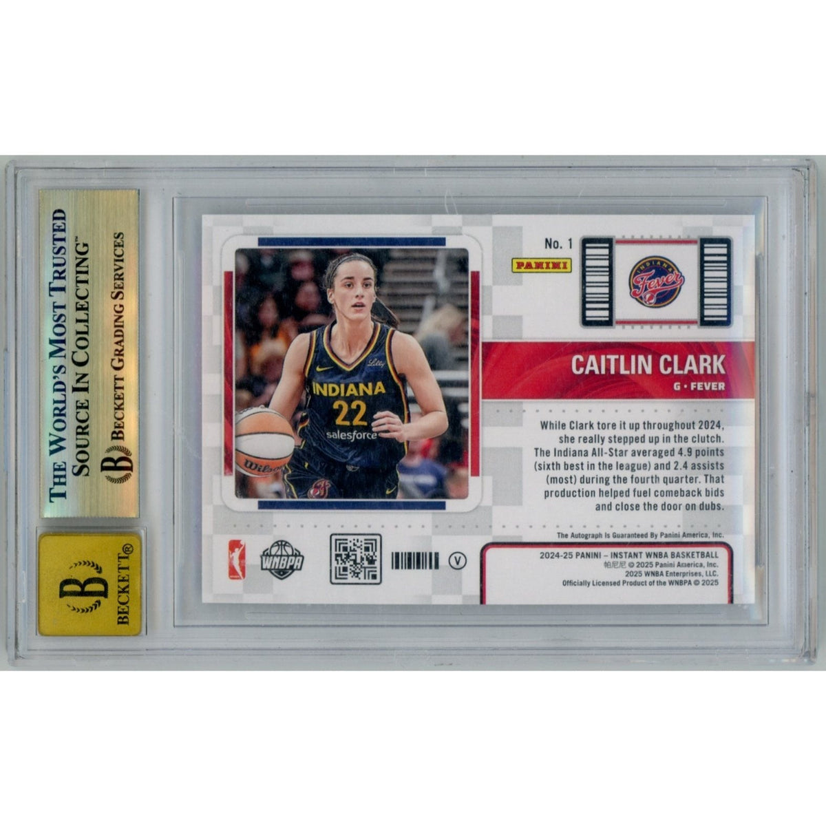 Carte Panini Instant Contenders WNBA 2024-25 Caitlin Clark #1, variante Cracked Ice, autographiée 18/25 - Certifiée BGS 9.5 / AUTO 10 | Carte d'investissement rookie autographiée ultra-rare