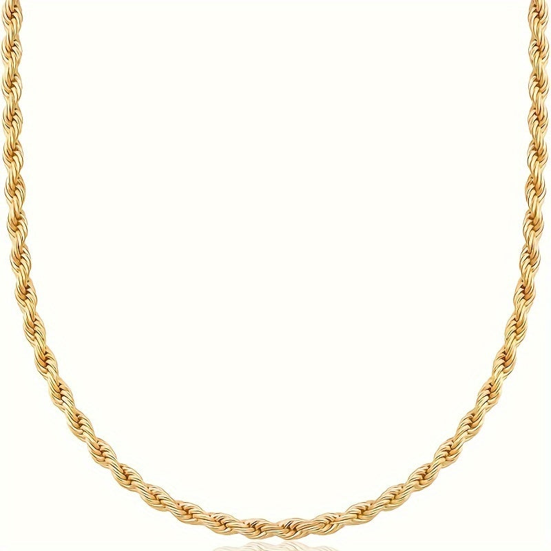 Collier chaîne torsadée plaqué or 18 carats sur argent sterling 925 – Chaîne unisexe élégante style hip-hop, 20"/22"/24", coffret cadeau pour Noël et la fête des mères
