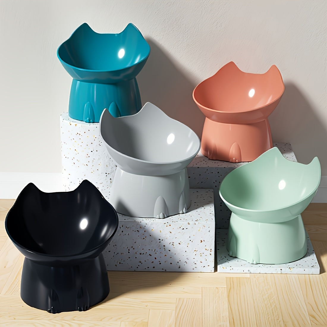 Gamelle pour chat oreilles de chat surélevée antidérapante - Bol pour chat mignon en polypropylène surélevé pour une alimentation confortable, écuelle ludique en forme d'oreilles de chat pour chats d'intérieur