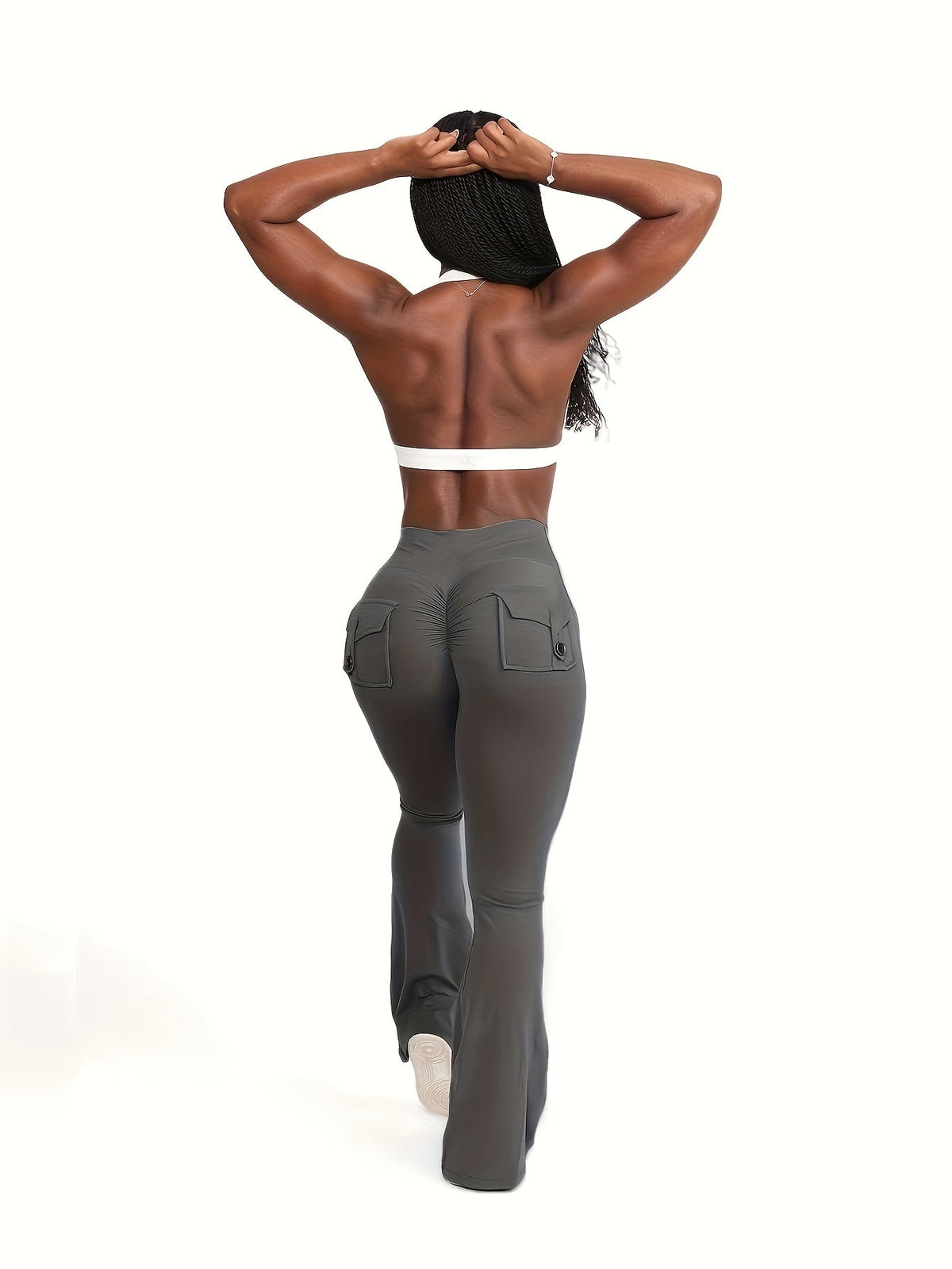 Lot de 3 pantalons évasés taille haute pour femmes – Leggings cargo de sport décontractés, gainants, galbants et séchage rapide, coupe longue, noir, gris, vert