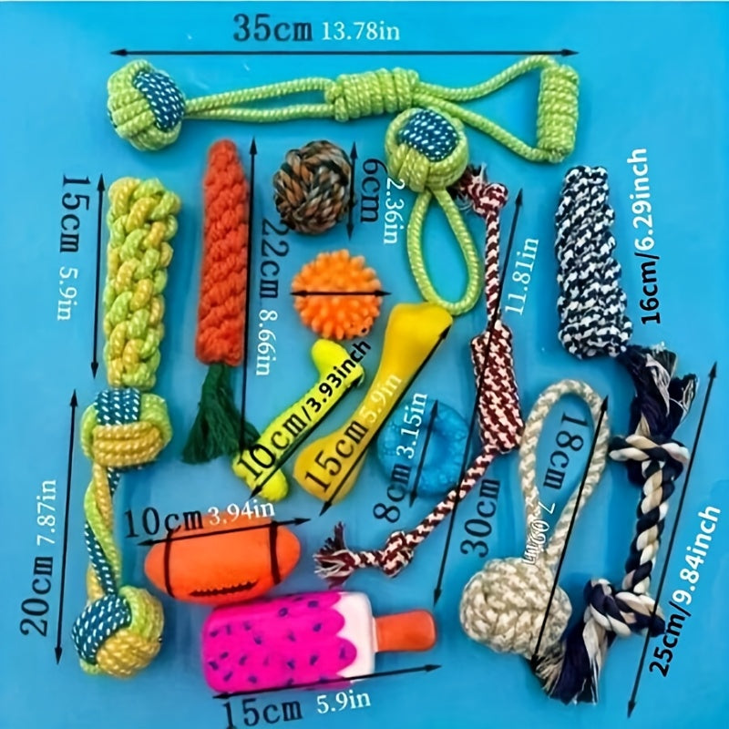 Lot de 3/5/7 jouets à mâcher en corde tressée pour chien - Jouets de dentition pour chiot, pour dressage intérieur et extérieur, pour petits chiens, styles et couleurs aléatoires