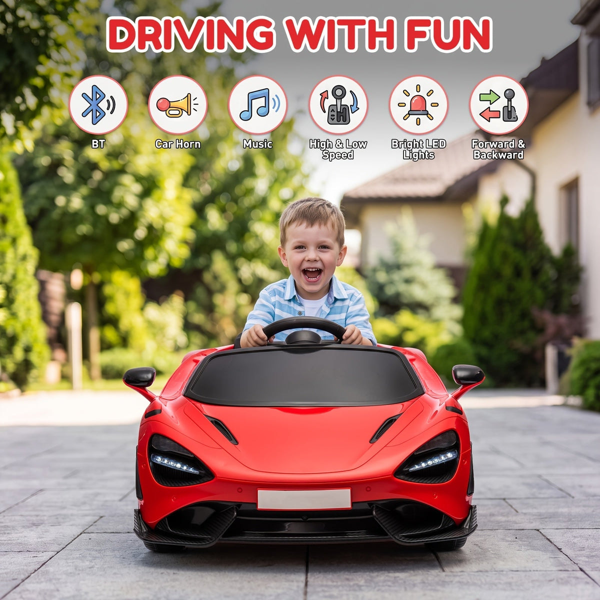 Voiture électrique pour enfants de 3 à 5 ans - Véhicule à batterie avec 3 vitesses, télécommande parentale, système de suspension et lumières LED | Cadeau d'anniversaire ou de Noël pour garçons et filles