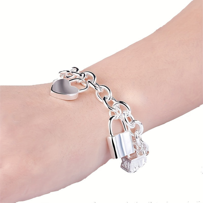 Bracelet avec pendentif en argent sterling 925 style coréen pour femme – Design tendance à maillons, hypoallergénique, 20 cm / 7,87 po, élégant au quotidien et cadeau idéal pour toutes les occasions