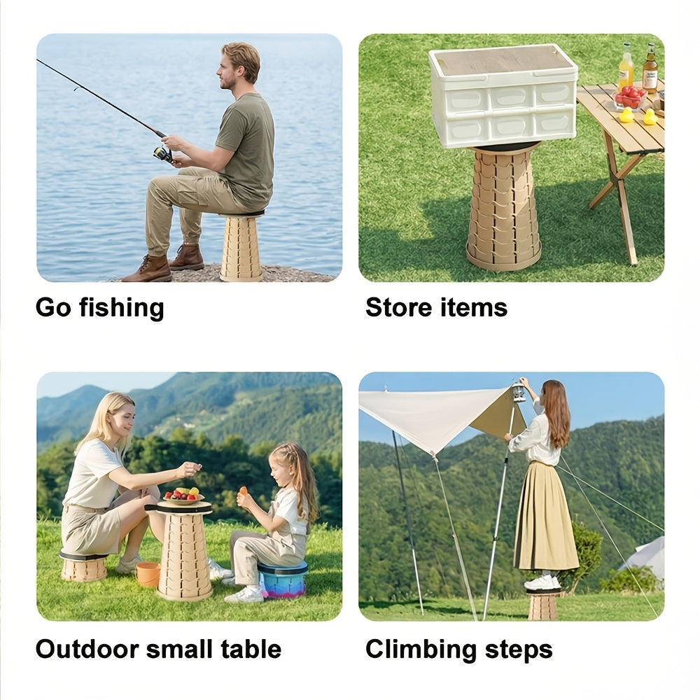 Lot de 2 tabourets pliants télescopiques, capacité 180 kg, siège rétractable portable pour camping, pêche, randonnée, cuisine et extérieur – Tabouret arc-en-ciel léger – Noir