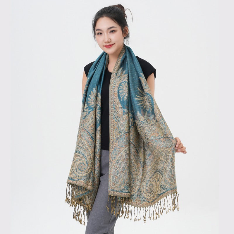Écharpe pashmina à motif cachemire « queue de phénix » – Châle enveloppant épais et chaud pour femme, tissu doux et luxueux disponible en 17 couleurs éclatantes, polyvalent pour les événements formels, le quotidien et les cadeaux