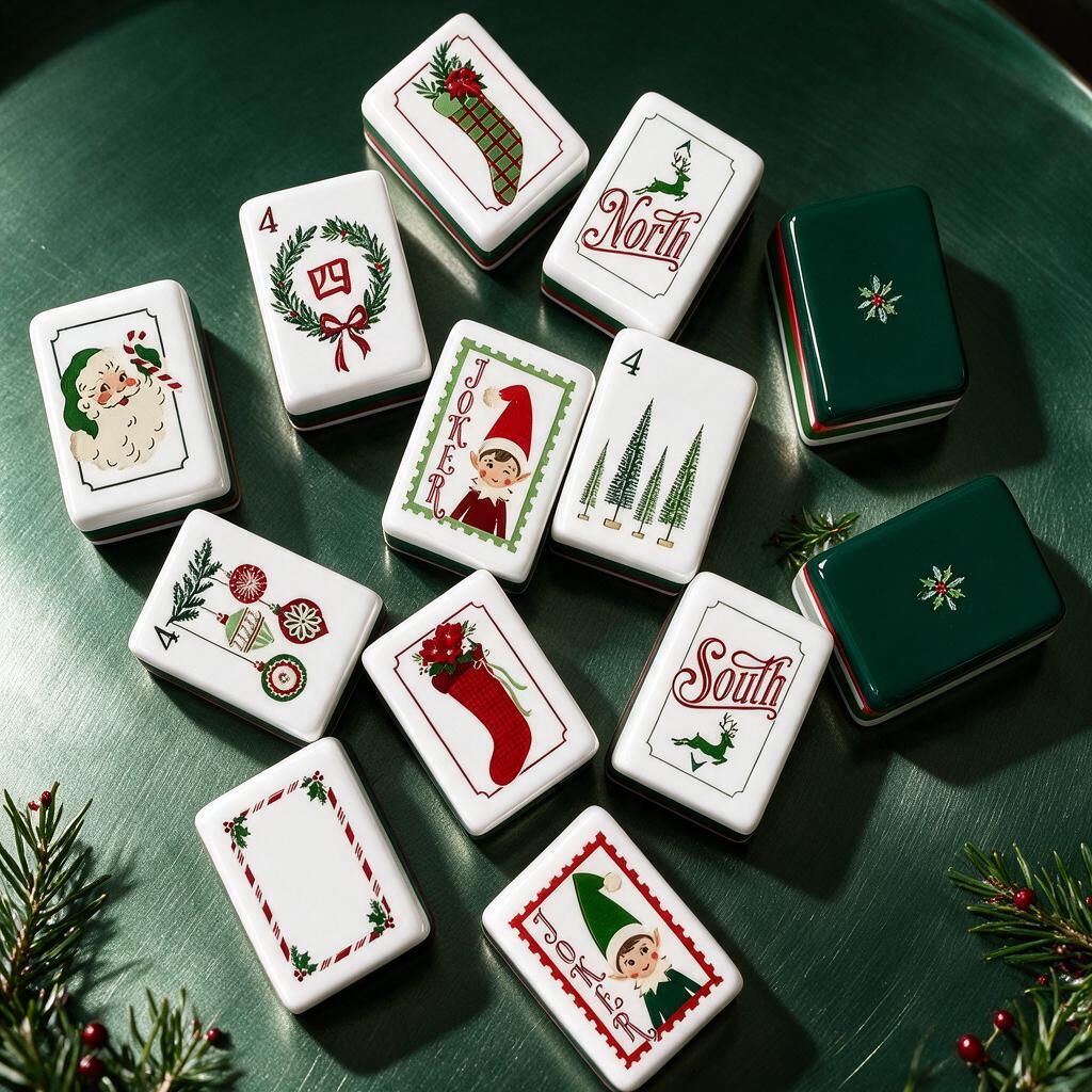 Jeu de mah-jong américain, 160 tuiles en acrylique de qualité supérieure avec motifs festifs – Jeu de société pour fêtes de Noël, Halloween, événements scolaires et réunions sociales