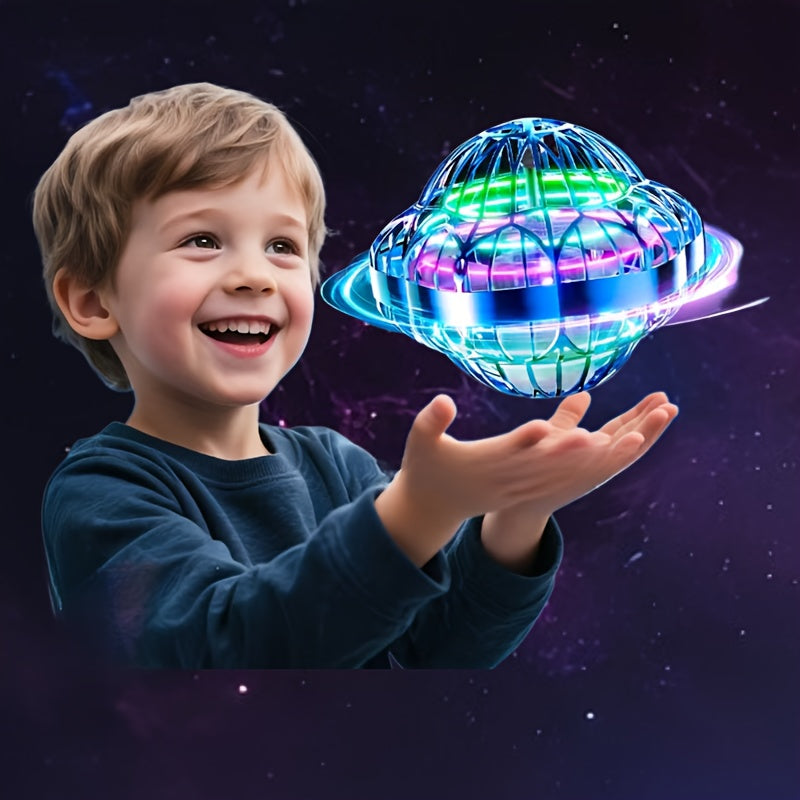 Jouet volant intelligent en forme de soucoupe volante, drone hexagonal rotatif à vol autonome, contrôlé par la main, robot volant d'intérieur, cadeau d'anniversaire ou de Noël pour enfants et adultes, bleu, violet, rouge