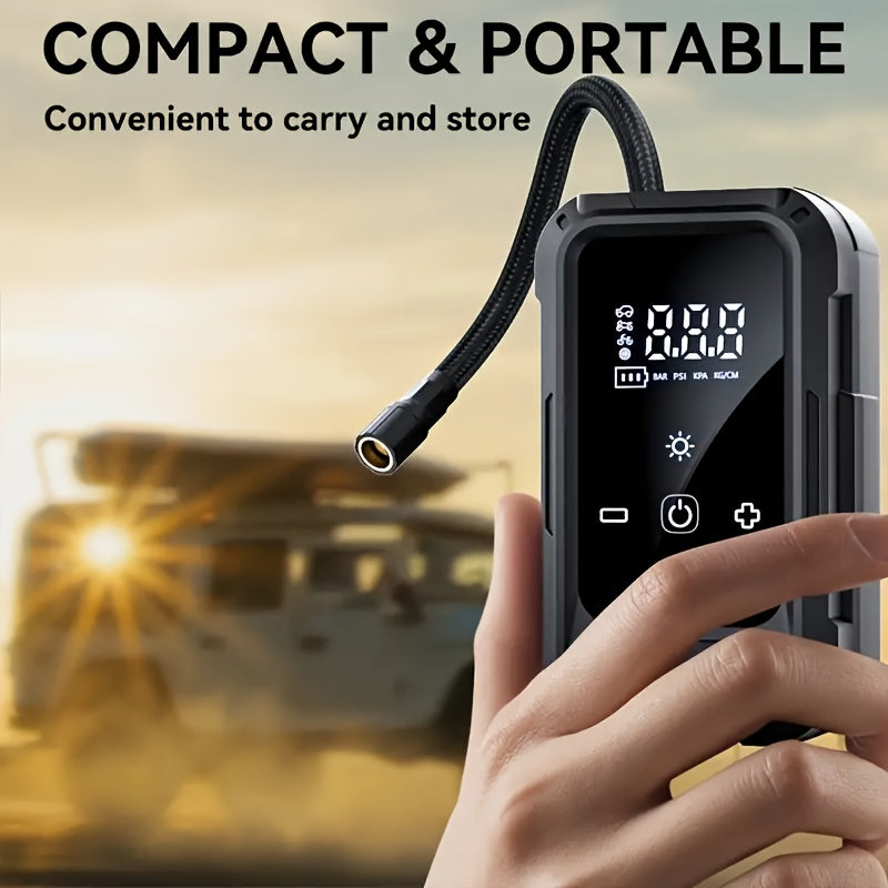 Gonfleur de pneus portable sans fil – Compresseur d'air intelligent sans fil avec manomètre numérique et lampe LED pour voitures, motos, vélos et ballons, recharge rapide Type-C