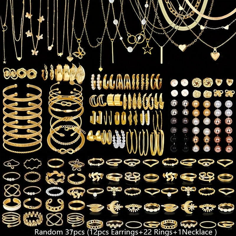 Parure de bijoux bohème pour femme 37-87 pièces – boucles d'oreilles, colliers, bagues et bracelets avec cœurs, torsades et papillons, style bohème minimaliste, ensemble multi-éléments pour le quotidien, les fêtes et les vacances