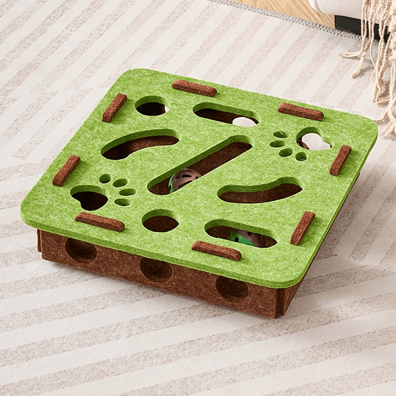 Plateau de jeu labyrinthe pour chat en feutre – Boîte de jeu éducative interactive de récupération de balles, montage sans outils, couvercle amovible pour un nettoyage facile, feutre épais anti-rayures, modèle amélioré, vert