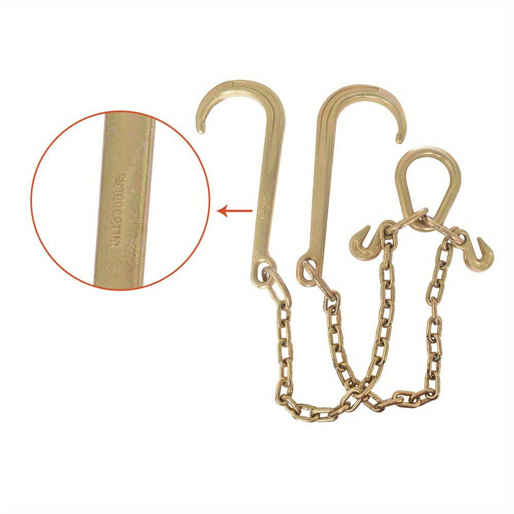 Jeu de chaînes de remorquage robustes Grade 70 de 5/16 po x 2 pi avec crochets en J et crochets de saisie en V - Acier allié 20Mn2 antirouille, charge utile de 6000 lb pour remorque plateau, remorquage et arrimage de chargement