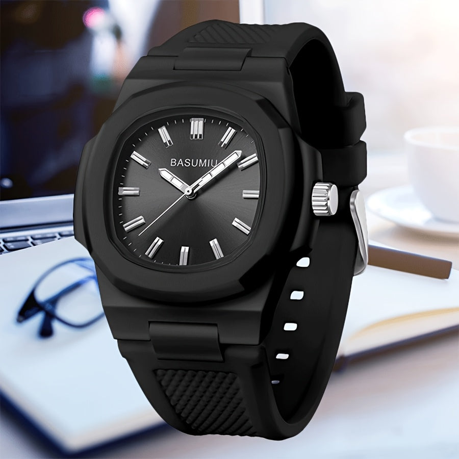Montre à quartz pour homme avec bracelet en silicone décontracté, boîtier en alliage de zinc, cadran ovale et affichage analogique à aiguilles - Montre légère et tendance pour le quotidien, idée cadeau pour homme, petit ami ou père