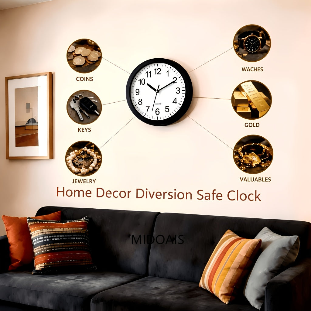 Horloge murale avec coffre-fort dissimulé pour espèces, pièces de monnaie et objets de valeur, sécurité pour maison et bureau, coffre-fort secret robuste et durable