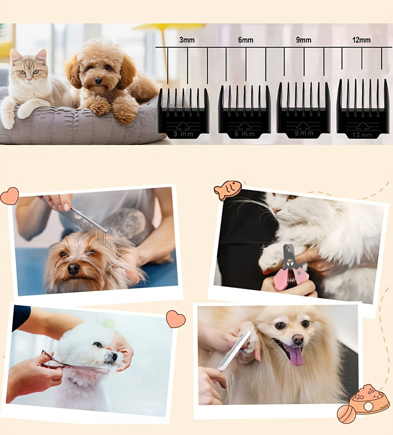 Kit de toilettage pour chien, tondeuse électrique sans fil silencieuse – batterie au lithium rechargeable, tondeuse pour poils épais avec ciseaux et peigne pour chiens et chats de petite et grande taille, plusieurs options de kit disponibles