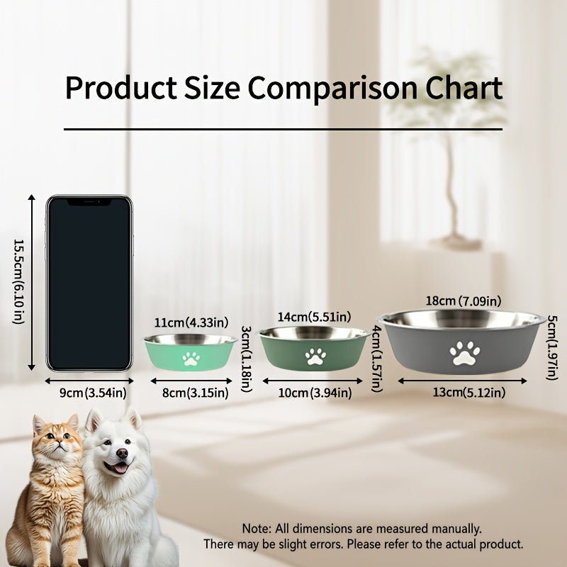 Stainless Steel Pet Bowl with Non-Slip Base β Colorful Printed Food & Water Dish for Cats and Dogs, Durable Easy-Clean Feeding Bowl for Small Medium Large Pets