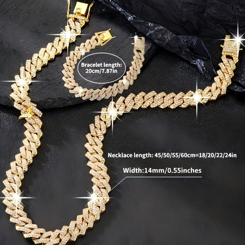 Cuban Link Chain Jewelry Set for Men 2pcs β Hip Hop Miami Bling Necklace and Bracelet Set, Luxury Fashion Streetwear Accessories, Perfect Birthday Anniversary Gift for Him
