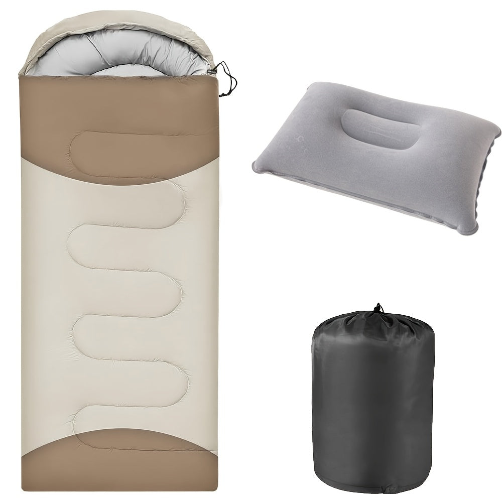 Sac de couchage 3 saisons avec oreiller et sac de compression – Système de couchage léger pour adultes, randonnée, sac à dos, aventures en plein air, voyage et utilisation d'urgence, 4 couleurs