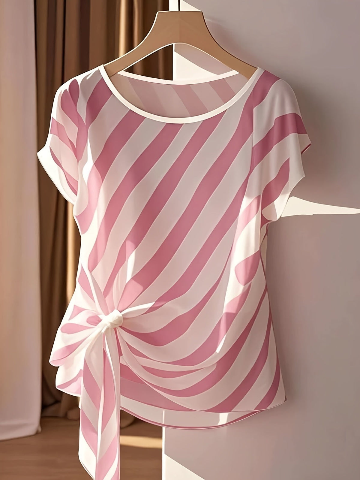Chemisier sans manches pour femme style français à rayures avec nœud - Haut semi-transparent à col rond, idéal pour le printemps, l'été et l'automne, chic et décontracté | Haut pour femme au design élégant d'inspiration française, lavable en machine