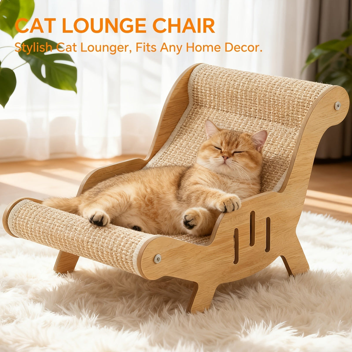 Griffoir en sisal pour chaise ou canapé – Griffoir autoportant robuste avec large zone de repos, mobilier de détente anti-griffures pour chats d'intérieur, jouet durable pour chat et coin sieste