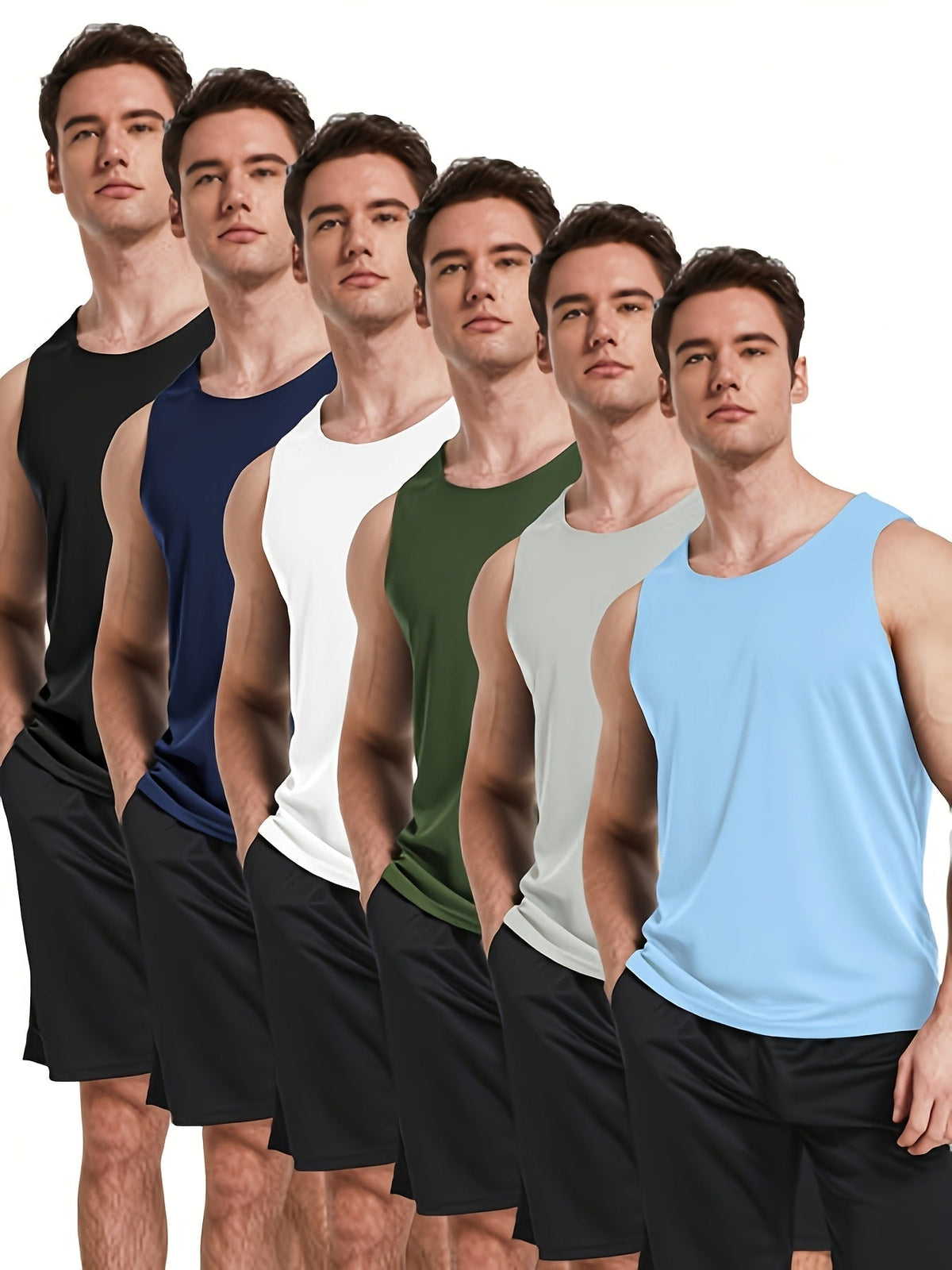 Lot de 6 débardeurs de sport pour homme, respirants et anti-humidité, pour la course, l'entraînement, la randonnée et les activités athlétiques, S-XXL