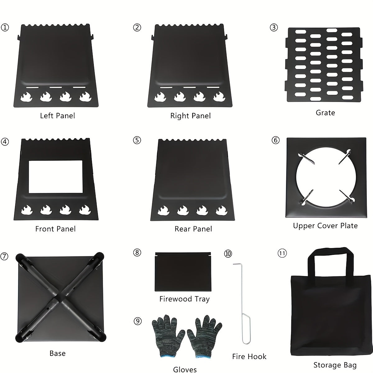Réchaud de camping portable à bois avec ciseaux barbecue - Poêle de randonnée léger et kit de grill de pique-nique pour le voyage et le camping