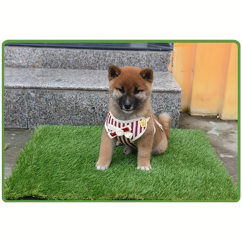 Tapis de propreté lavable et réutilisable pour chien – Gazon artificiel anti-odeurs avec sacs à déjections, usage intérieur et extérieur, tailles M et L, motif silhouette noire