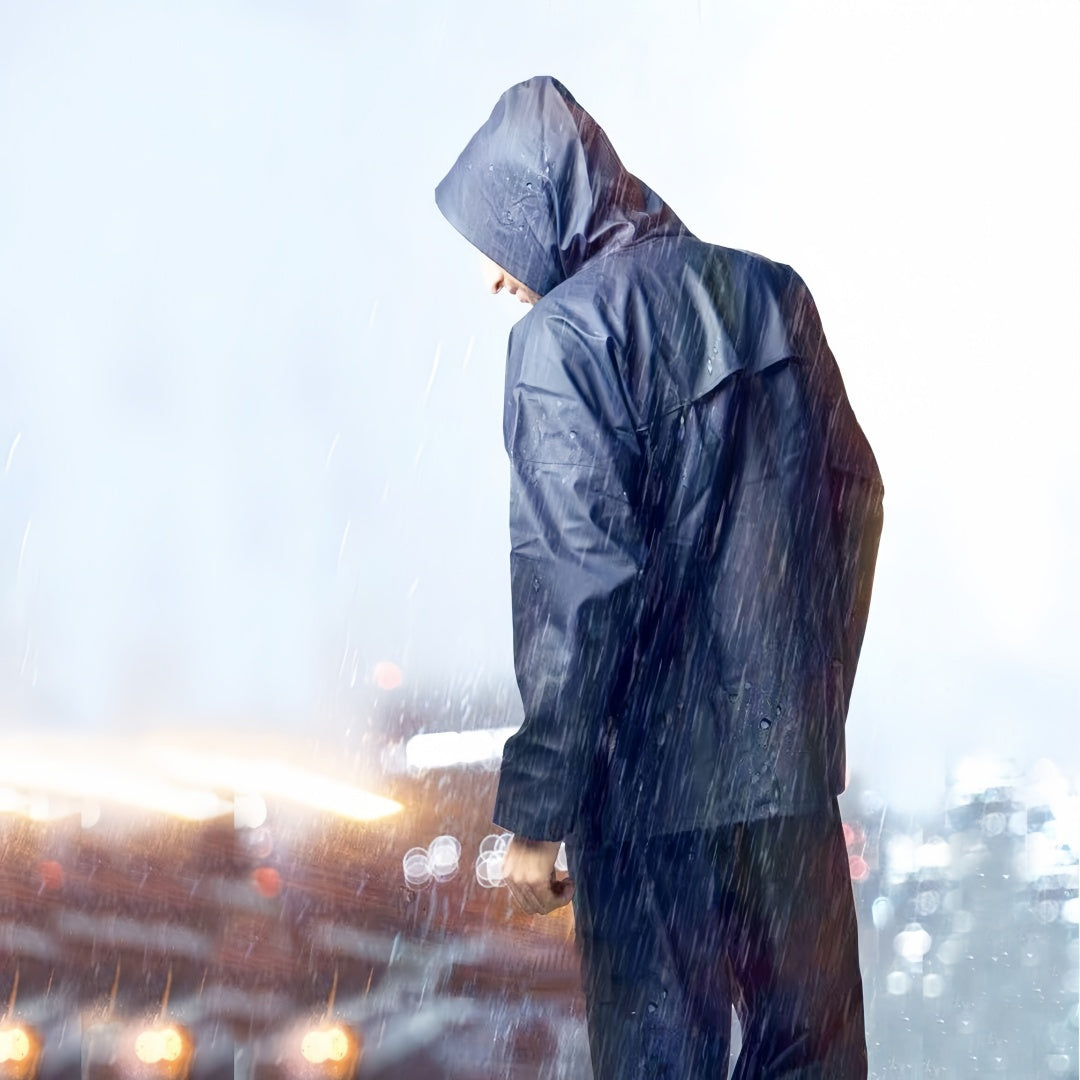 Ensemble de pluie imperméable pour hommes et femmes – Manteau de pluie léger et coupe-vent avec pantalon, équipement de pluie compact pour la randonnée, la pêche, le cyclisme et les sports de plein air, bleu marine, S-XXXL