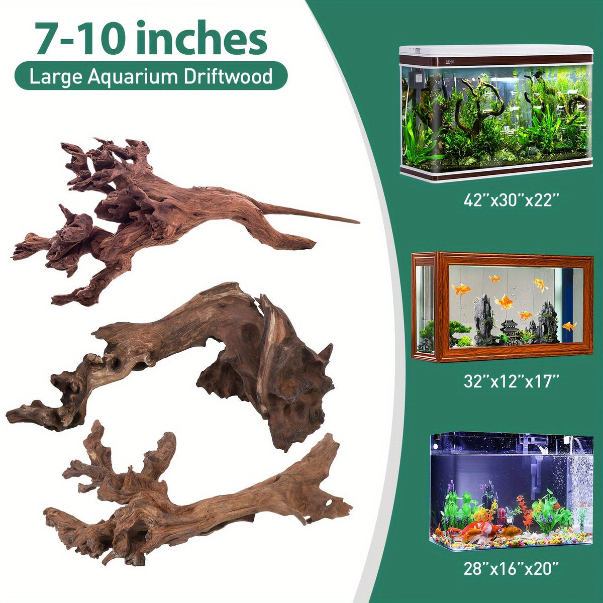 Bois flotté naturel à couler pour décoration d'aquarium – Lot de 3 grandes pièces en bois véritable pour aquarium d'eau douce, reptile et terrarium, bois flotté de teck violet sans danger pour les poissons