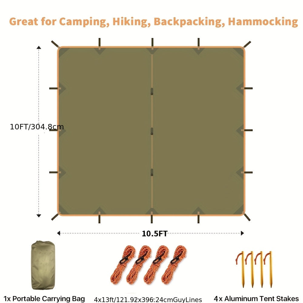 Toile de tente de camping avec protection UV et support en alliage – Abri pliable et portable pour 4 personnes pour randonnée, camping, jardin et survie en plein air | Auvent de camping toutes saisons