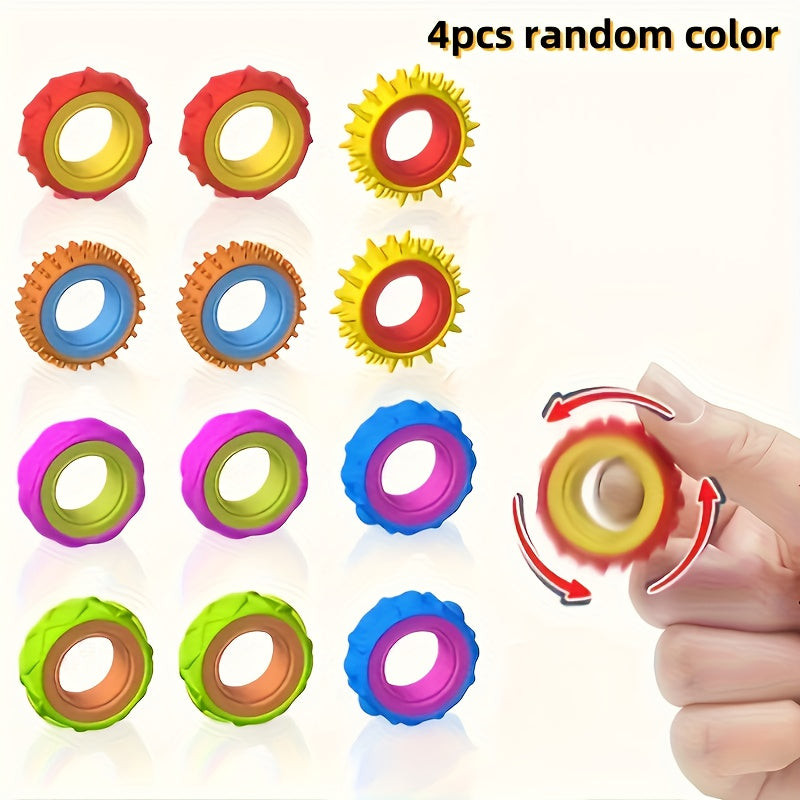 Bagues sensorielles tournantes pour enfants, lot de 4/6/8, bagues texturées anti-stress, jouet apaisant pour autisme, soulagement de l'anxiété, prix de classe, cadeau de Noël, couleurs mélangées