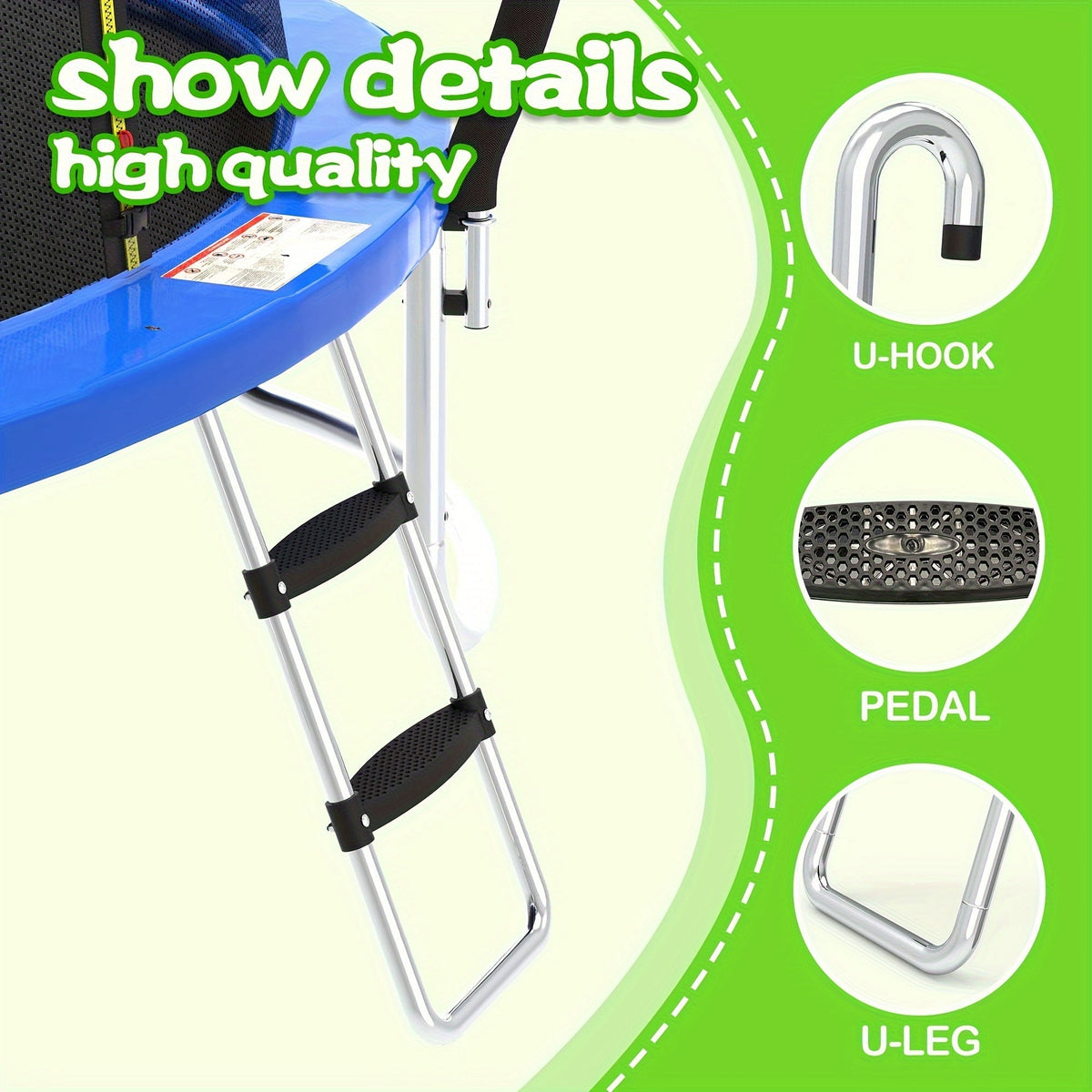 Kit échelle et toboggan pour trampoline, escalier de sécurité large à 2 marches, toboggan résistant aux déchirures, accessoires de trampoline universels en acier galvanisé PE pour enfants et adultes de 14 ans et plus, pour jeux en extérieur et jardin