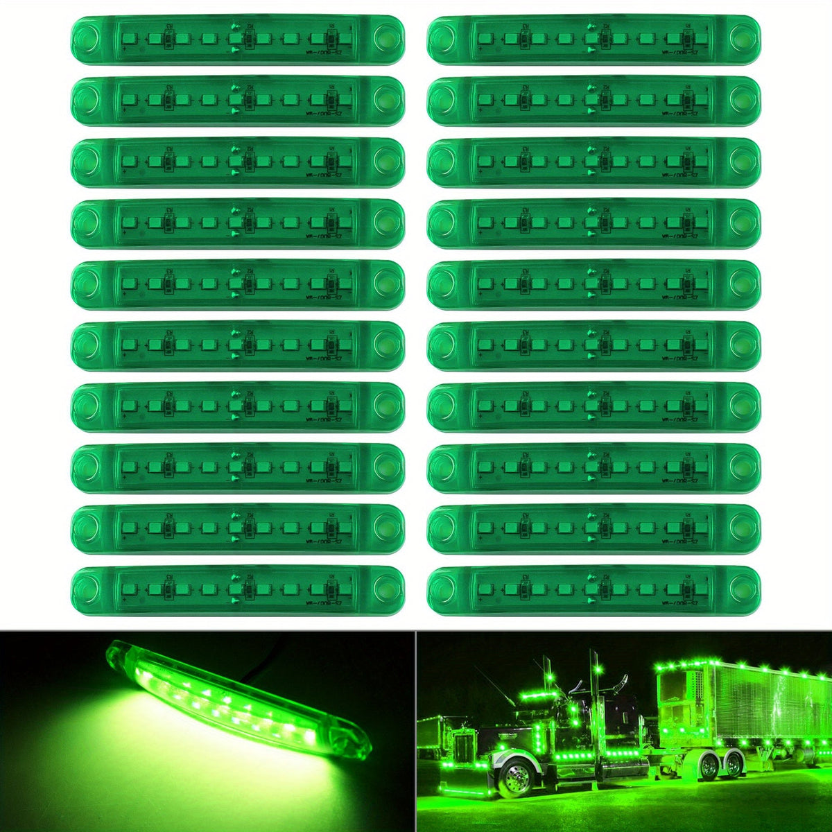 Lot de 20 feux de gabarit latéraux universels à 9 LED 12V pour camion, voiture, remorque, SUV – Blanc, rouge, ambre, bleu, vert – Kit de feux de gabarit latéraux LED lumineux