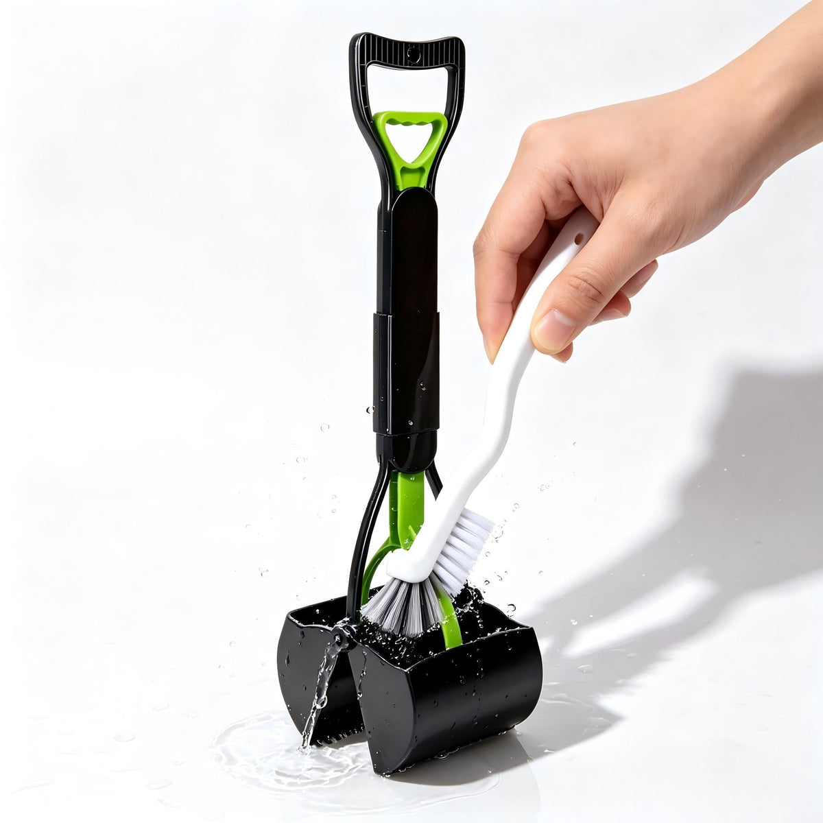 Ramasse-crottes pliable et portable pour chien avec brosse de nettoyage - Pince dentelée robuste pour jardins, pelouses et graviers, outil de ramassage des déjections sans angle mort, conception durable haute résistance