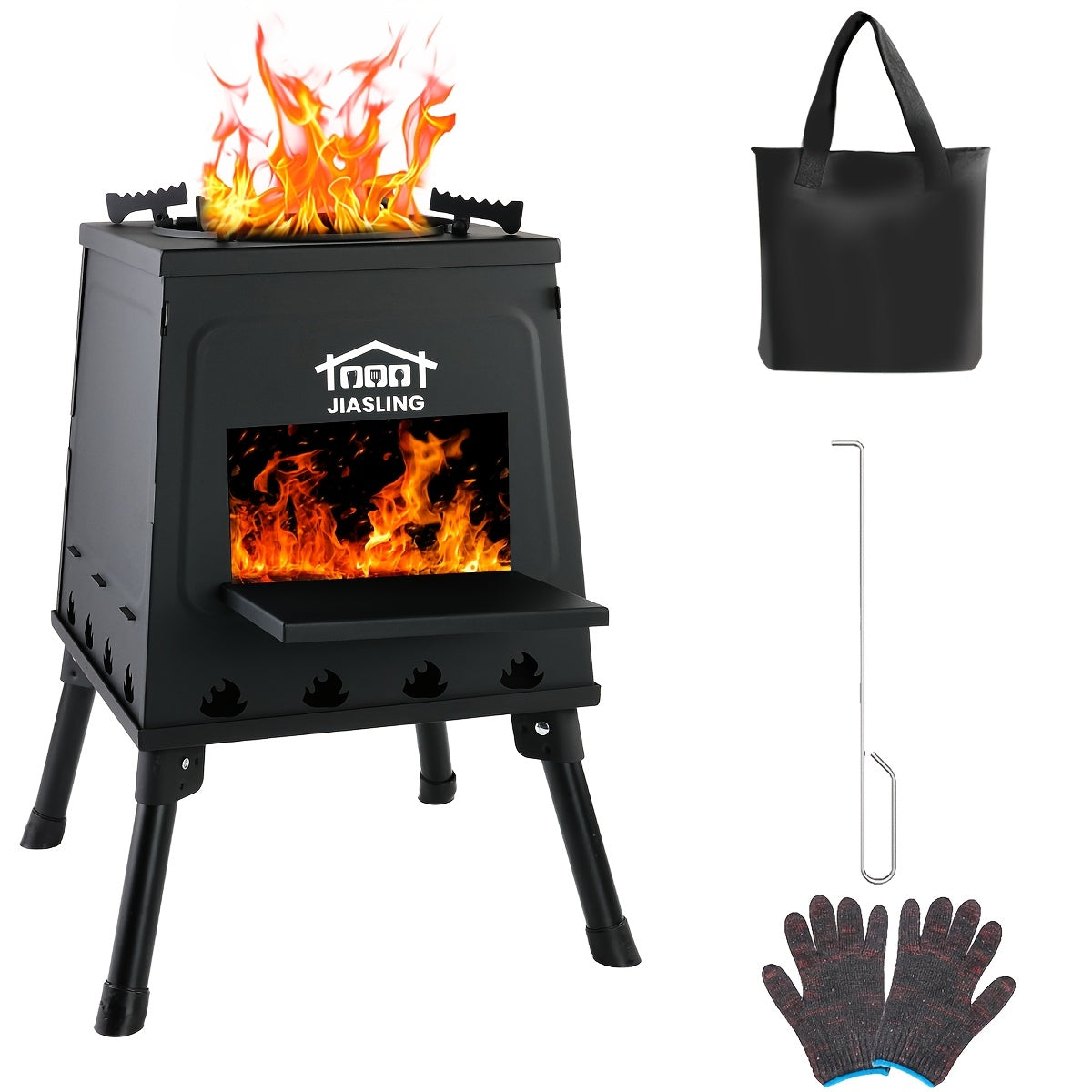 Réchaud de camping à bois portable – Réchaud de randonnée compact et pliable pour la marche, le camping, le pique-nique et le barbecue, aucune cartouche de combustible nécessaire, option cheminée, noir, vert ou acier inoxydable