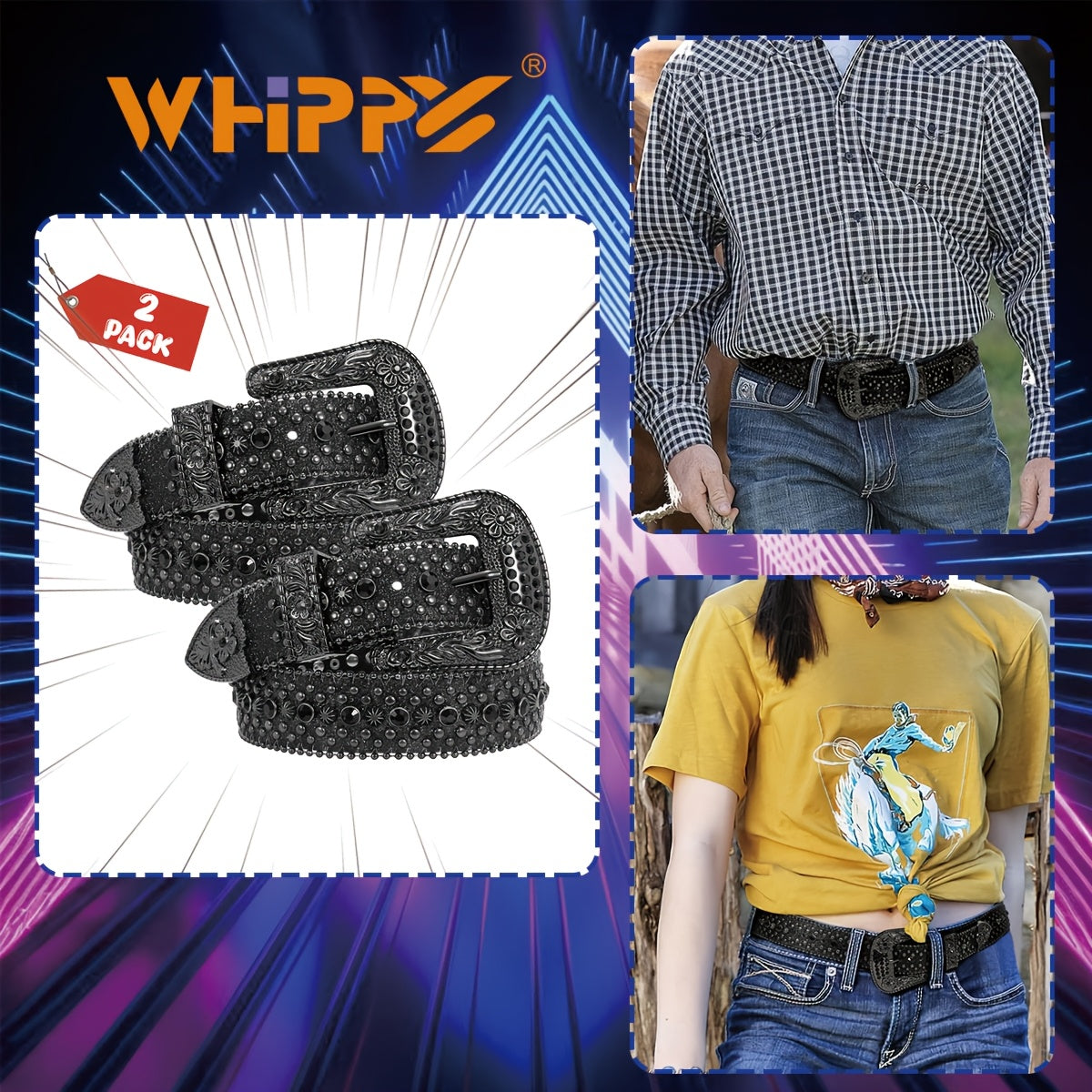 Ceinture strass unisexe style western – Ceinture ajustable scintillante en similicuir avec boucle en alliage pour hommes et femmes, tailles S-XL, cadeau pour fête, festival, Halloween, Noël