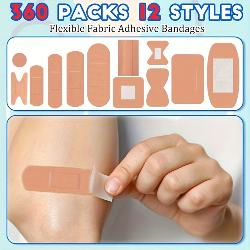 180/360 pansements adhésifs en tissu flexible, tailles assorties – Pansements respirants pour le bout des doigts et les articulations, assortiment de pansements élastiques en tissu pour les premiers soins à la maison et en extérieur
