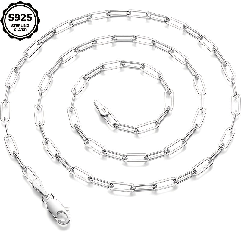 Collier chaîne trombone en argent sterling 925 pour femmes et hommes – Style bohème de 3 mm d'épaisseur avec pierre synthétique, 20/22/24 pouces, coffret cadeau inclus, bijou durable pour un usage quotidien et offrir en cadeau