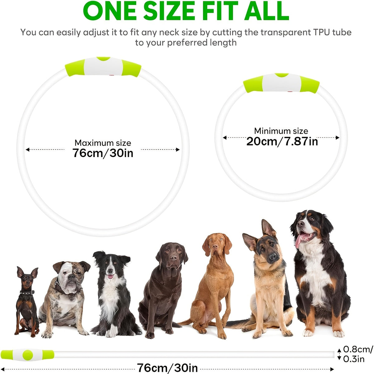 Collier pour chien à LED rechargeable par USB – Collier de sécurité lumineux à 360° avec 3 modes, réglable et découpable en TPU pour chiens de petite, moyenne et grande taille, idéal pour les promenades nocturnes, la course et la chasse