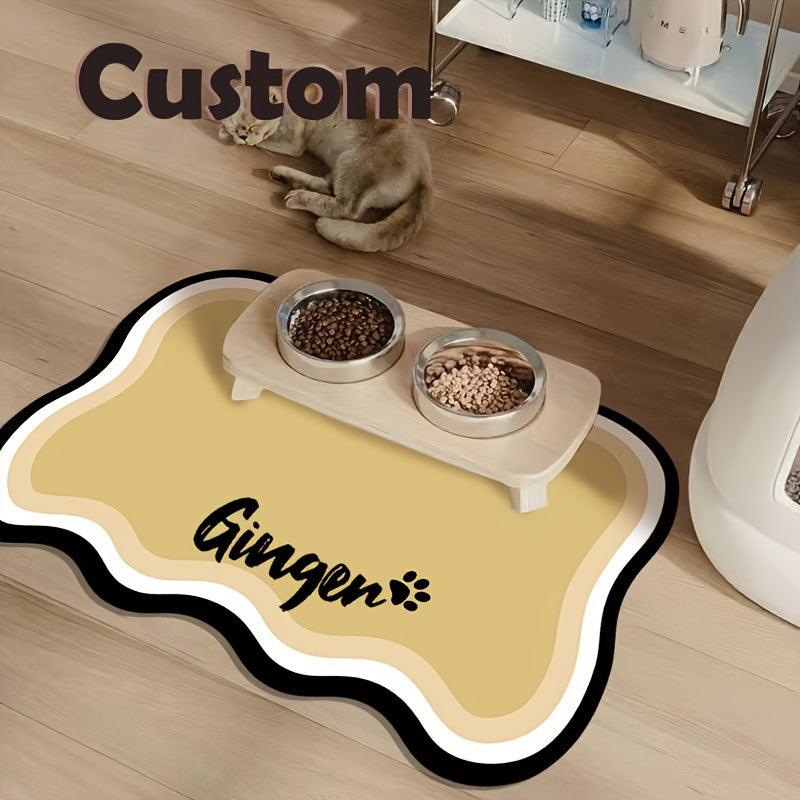 Personalized Quick-Dry Pet Feeding Mat Custom Name Paw Print Design Anti-Splash Absorbent Washable Placemat for Dogs and Cats 3 Styles Dark Gray Pink Yellow Brown